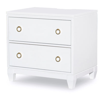 ADOUER WOOD Modern White Two-Drawer Bedside Table with Gold Ring Pulls