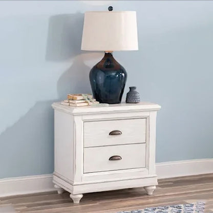 ADOUER WOOD Rustic White Two-Drawer Bedside Table