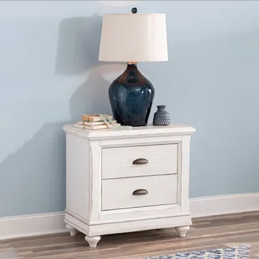 ADOUER WOOD Rustic White Two-Drawer Bedside Table