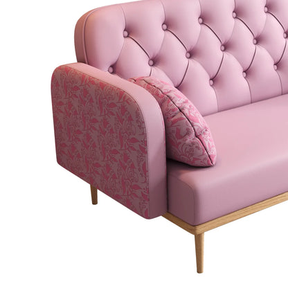 ADOUER WOOD Luxurious Solid Wood Frame 3 Seater Pink Leatherette Fabric Sofa