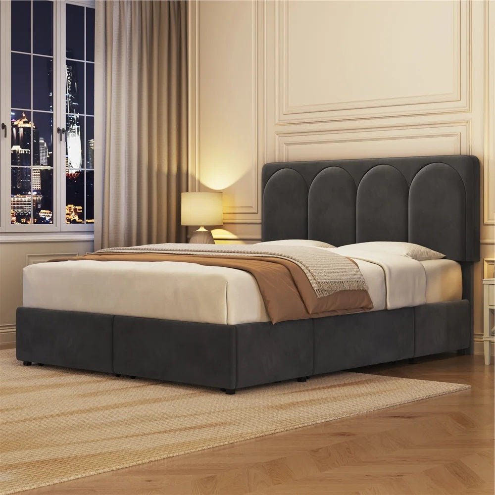 ADOUER WOOD Solid Frame Upholstered Bed Without Storage For Bedroom