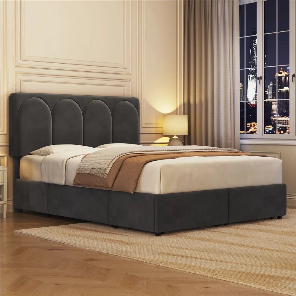 ADOUER WOOD Solid Frame Upholstered Bed Without Storage For Bedroom