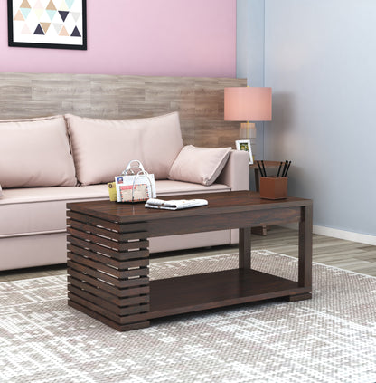 ADOUER WOOD Designer Double Shelf Solid Sheeham Wood Coffee Table