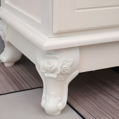 ADOUER WOOD Elegant White Four-Drawer Bedside Table with Ornate Handles and Carved Legs