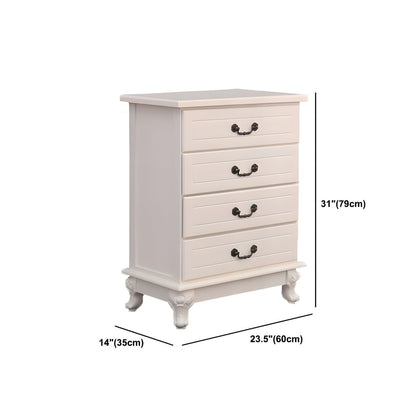 ADOUER WOOD Elegant White Four-Drawer Bedside Table with Ornate Handles and Carved Legs