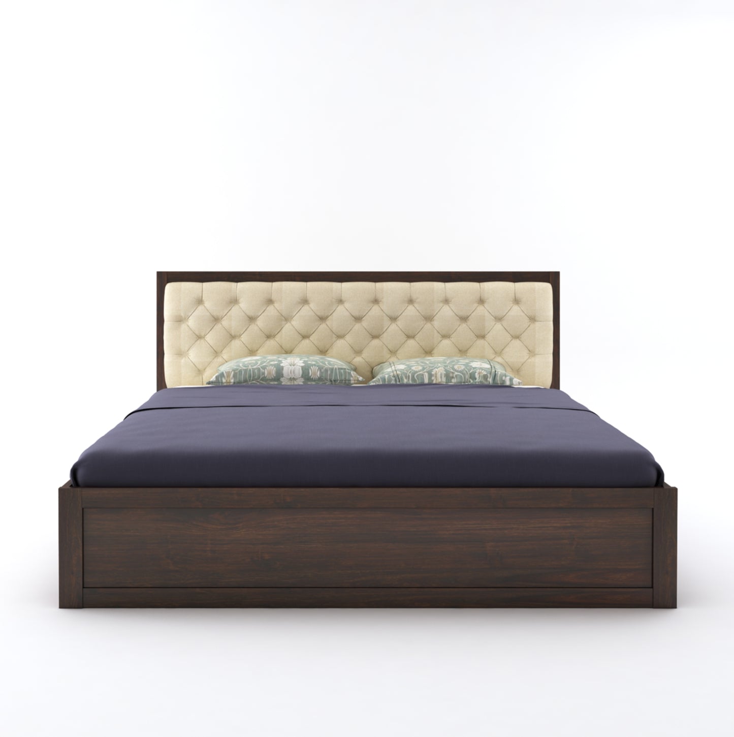 ADOUER WOOD Solid Sheesham Wood Standard Bed With Box Storage–Natural Honey Finish