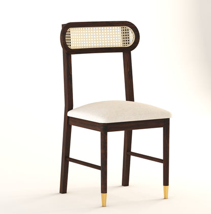 ADOUER WOOD "Mid-Century Modern Wooden Dining Chair with Cane Backrest and Upholstered Seat"