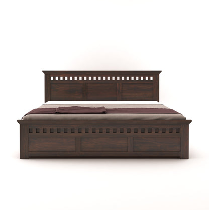 ADOUER WOOD Solid Sheesham Wood Standard Bed With Box Storage–Natural Honey Finish