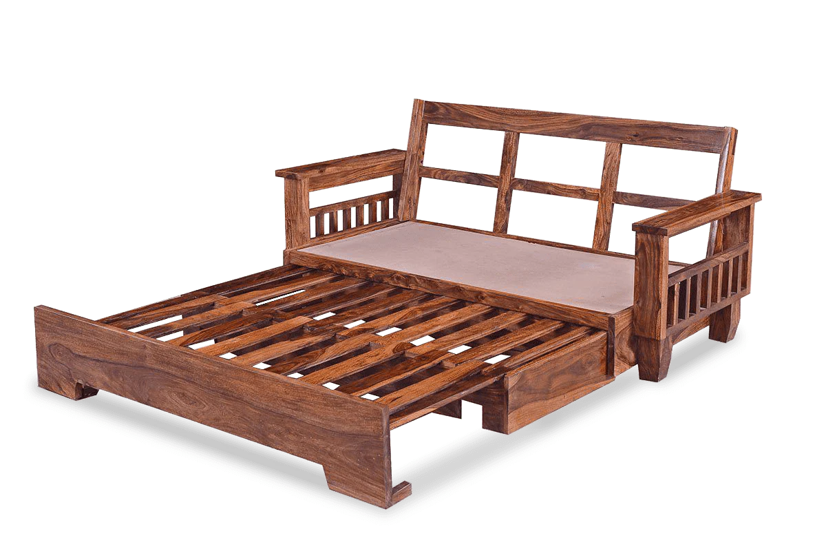 ADOUER WOOD Solid Sheesham Wood Traditional Sofa Cum Bed