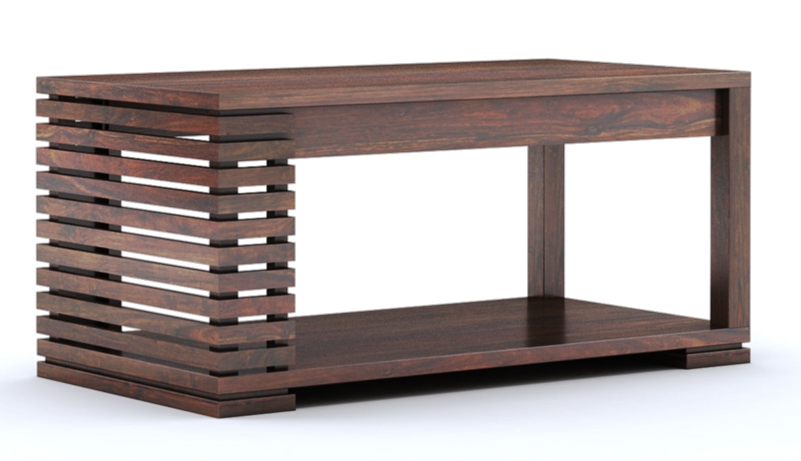 ADOUER WOOD Designer Double Shelf Solid Sheeham Wood Coffee Table