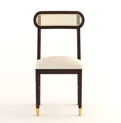 ADOUER WOOD "Mid-Century Modern Wooden Dining Chair with Cane Backrest and Upholstered Seat"