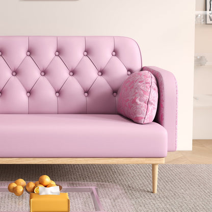 ADOUER WOOD Luxurious Solid Wood Frame 3 Seater Pink Leatherette Fabric Sofa