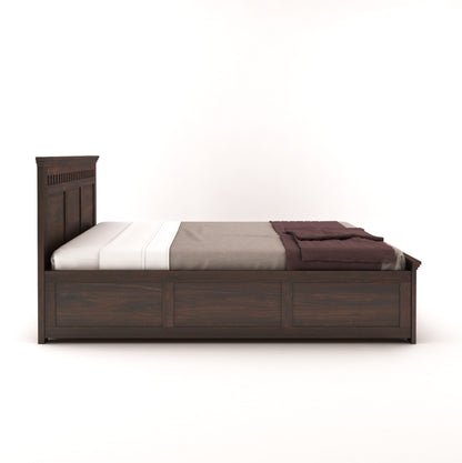 ADOUER WOOD Solid Sheesham Wood Standard Bed With Box Storage–Natural Honey Finish