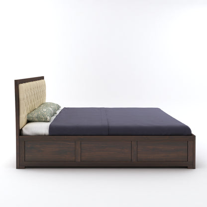 ADOUER WOOD Solid Sheesham Wood Standard Bed With Box Storage–Natural Honey Finish