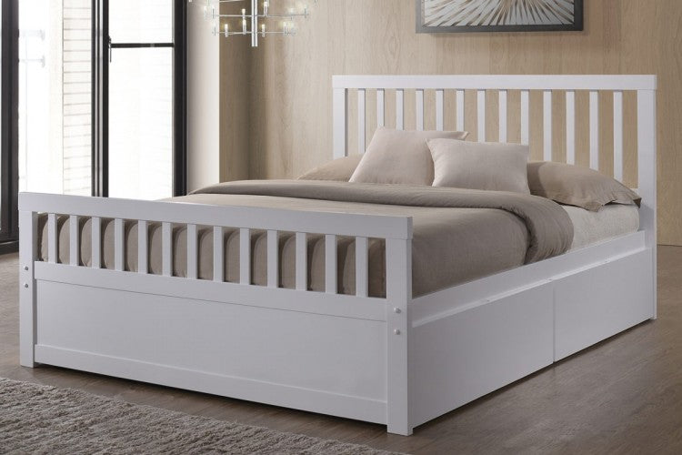 ADOUER WOOD Solid Sheesham Wood Classic Bed With Drawer Storage–White Finish