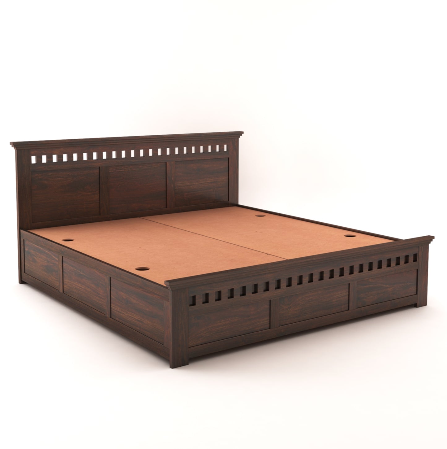 ADOUER WOOD Solid Sheesham Wood Standard Bed With Box Storage–Natural Honey Finish