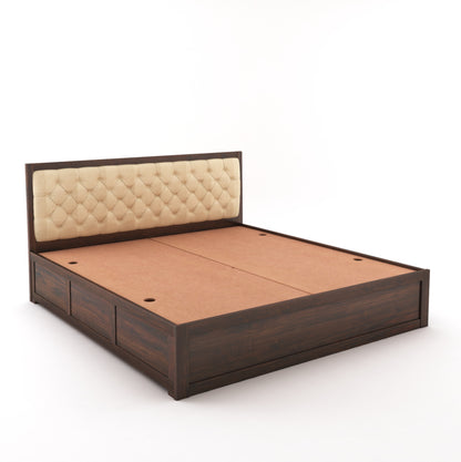 ADOUER WOOD Solid Sheesham Wood Standard Bed With Box Storage–Natural Honey Finish