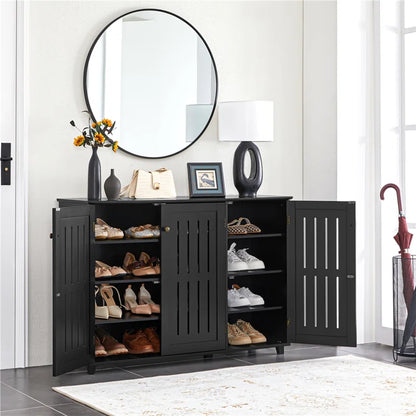 ADOUER WOOD Solid Sheesham Wood Modern Design Black 16 Pair Shoe Cabinet