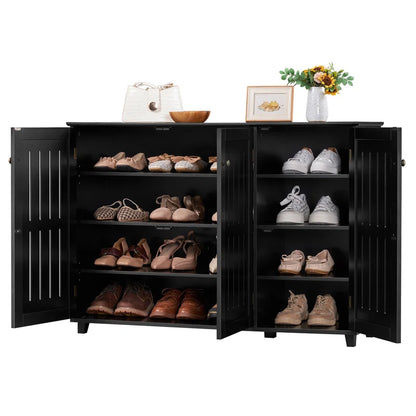 ADOUER WOOD Solid Sheesham Wood Modern Design Black 16 Pair Shoe Cabinet