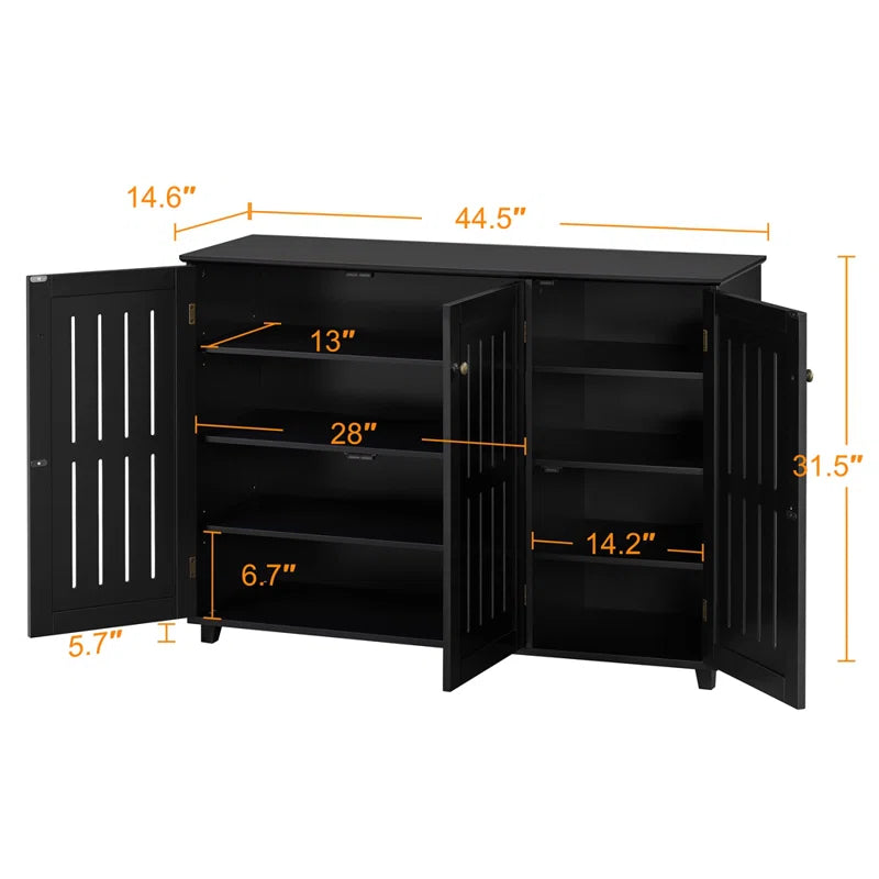 ADOUER WOOD Solid Sheesham Wood Modern Design Black 16 Pair Shoe Cabinet