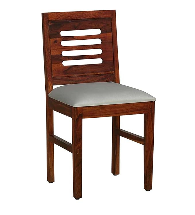 ADOUER WOOD "Solid Sheesham Wood Dining Chair with Slatted Backrest and Cushioned Seat"