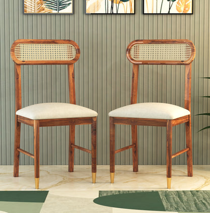 ADOUER WOOD "Mid-Century Modern Wooden Dining Chair with Cane Backrest and Upholstered Seat"