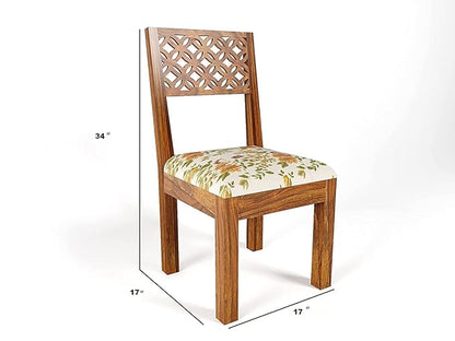 ADOUER WOOD "Elegant Wooden Dining Chair with Intricate Lattice Backrest and Cushioned Seat"