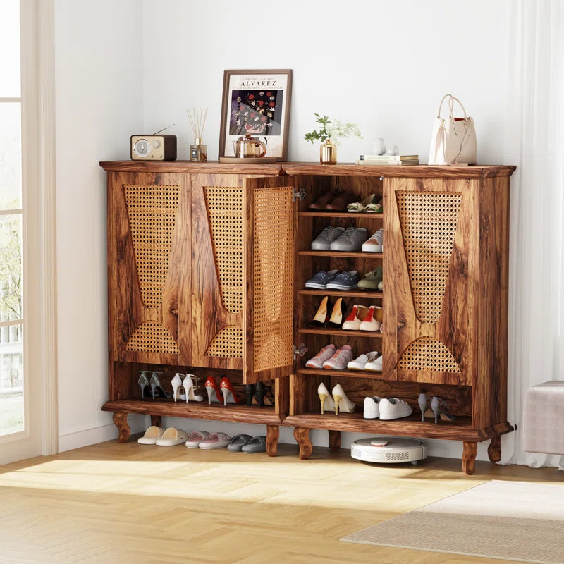 ADOUER WOOD Solid Sheesham Wood Modern Adjustable  Shelves 20 Pair Shoe Cabinet, Natural Finish