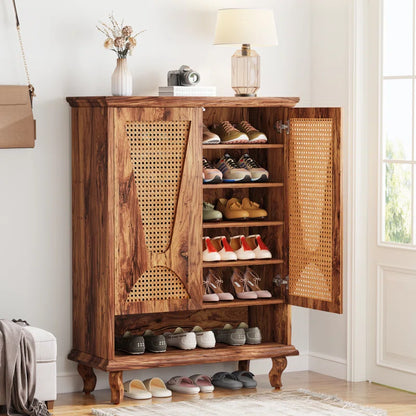 ADOUER WOOD Solid Sheesham Wood Modern Adjustable  Shelves 20 Pair Shoe Cabinet, Natural Finish