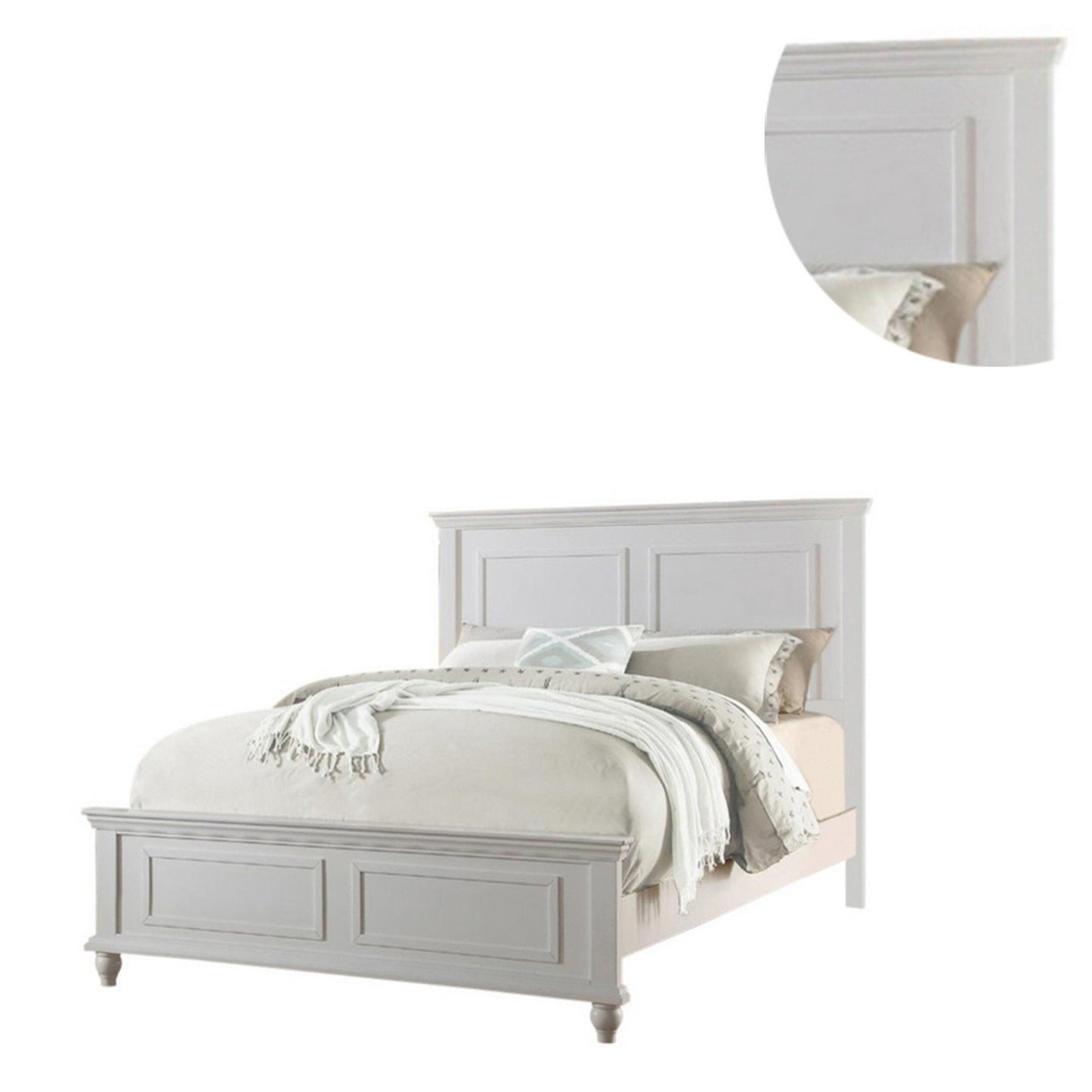 Adouer Wood "Classic White Paneled Wooden Bed Frame with Elegant Footboard Design"