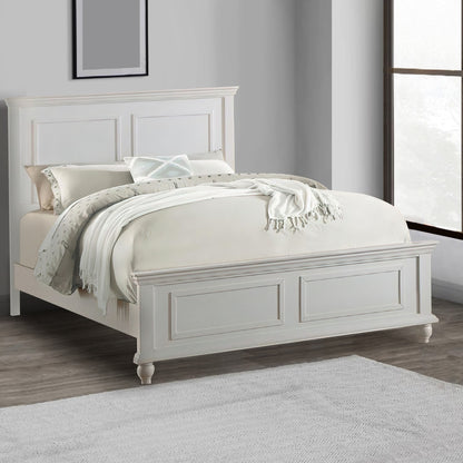 Adouer Wood "Classic White Paneled Wooden Bed Frame with Elegant Footboard Design"