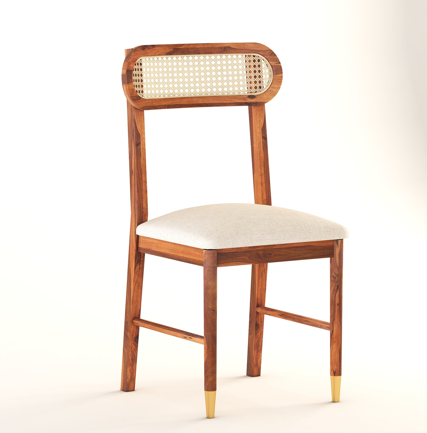 ADOUER WOOD "Mid-Century Modern Wooden Dining Chair with Cane Backrest and Upholstered Seat"