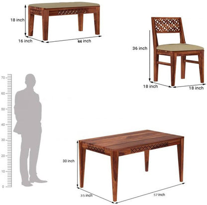 ADOUER WOOD "Elegant Solid Sheesham Wooden Dining Chair with Intricate Lattice Backrest and Cushioned Seat"