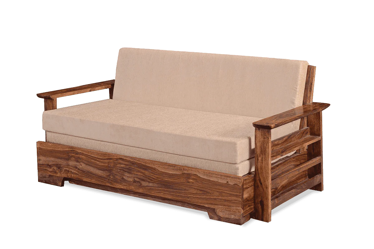 ADOUER WOOD Solid Sheesham Wood Traditional Honey Finish Sofa Cum Bed