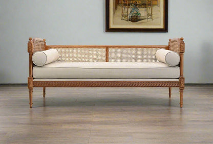 ADOUER WOOD Designer Solid Wood 3 Seater Handmade Rattan Cane Sofa With Bolsters