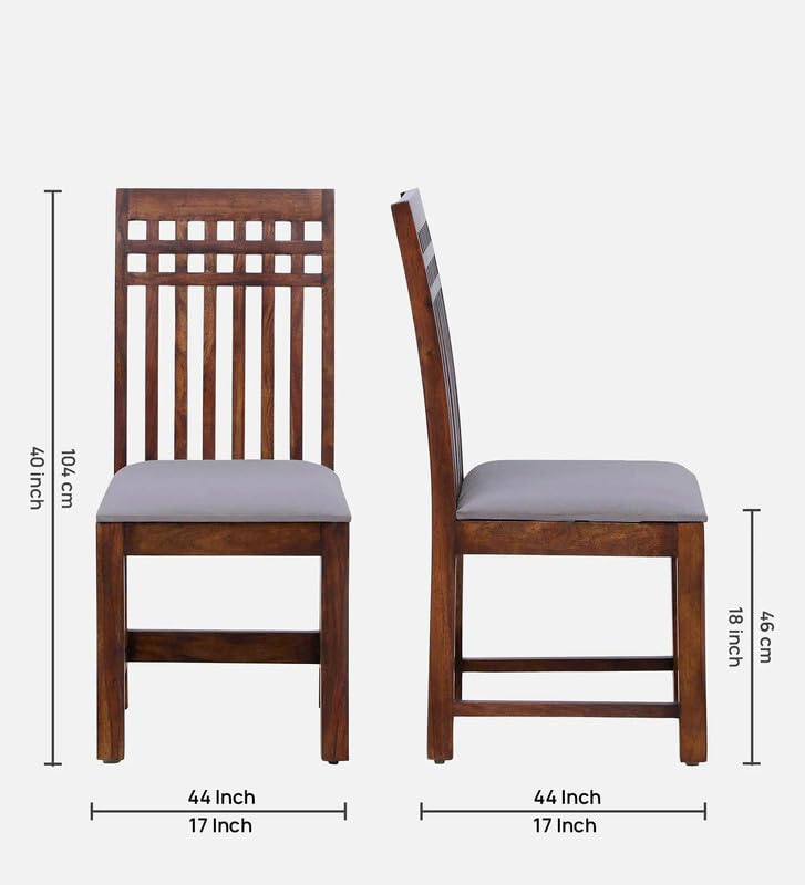 ADOUER WOOD "Solid Wood Dining Chair with Beige Cushioned Seat and Slatted Backrest" (Set of 2)