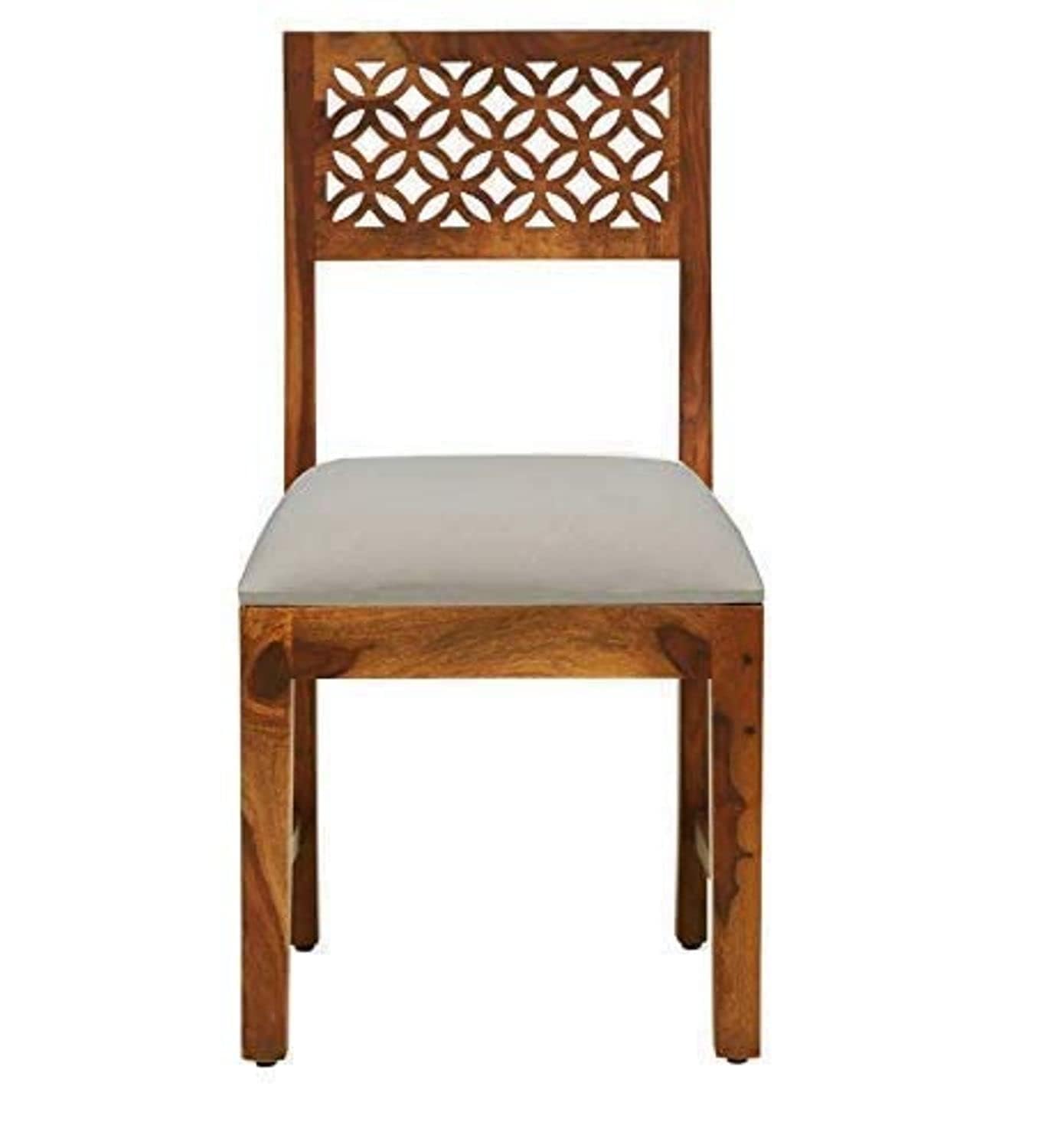 ADOUER WOOD "Elegant Wooden Dining Chair with Intricate Lattice Backrest and Cushioned Seat"