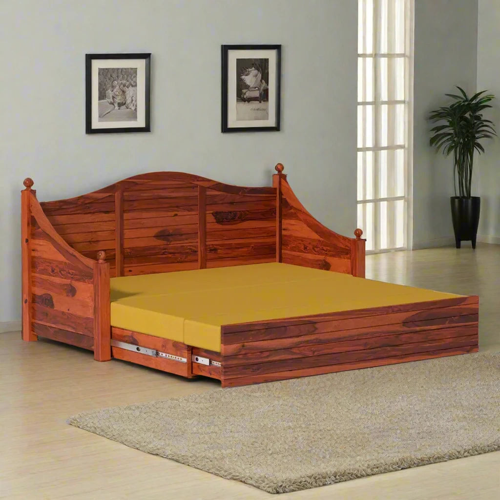 ADOUER WOOD Sheesham Wood Classic Design Honey Polish Sofa Cum Bed