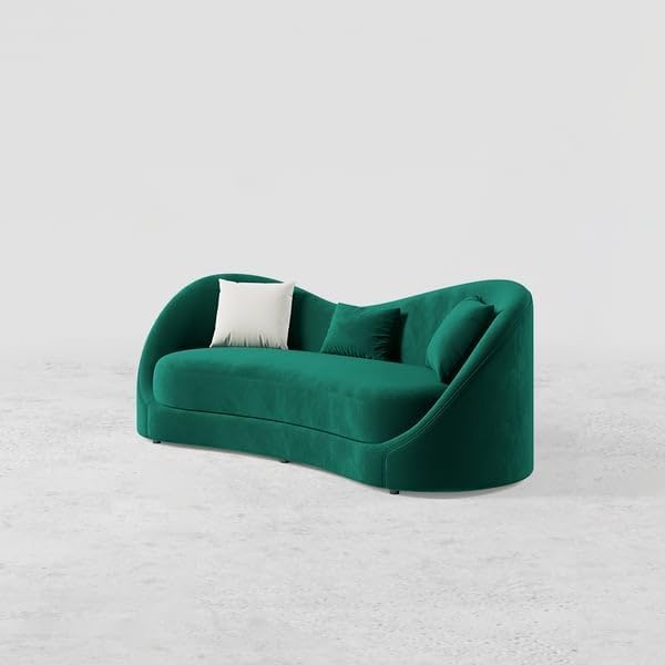 ADOUER WOOD Emerald Green Modern Curved Sofa with Four Cushions