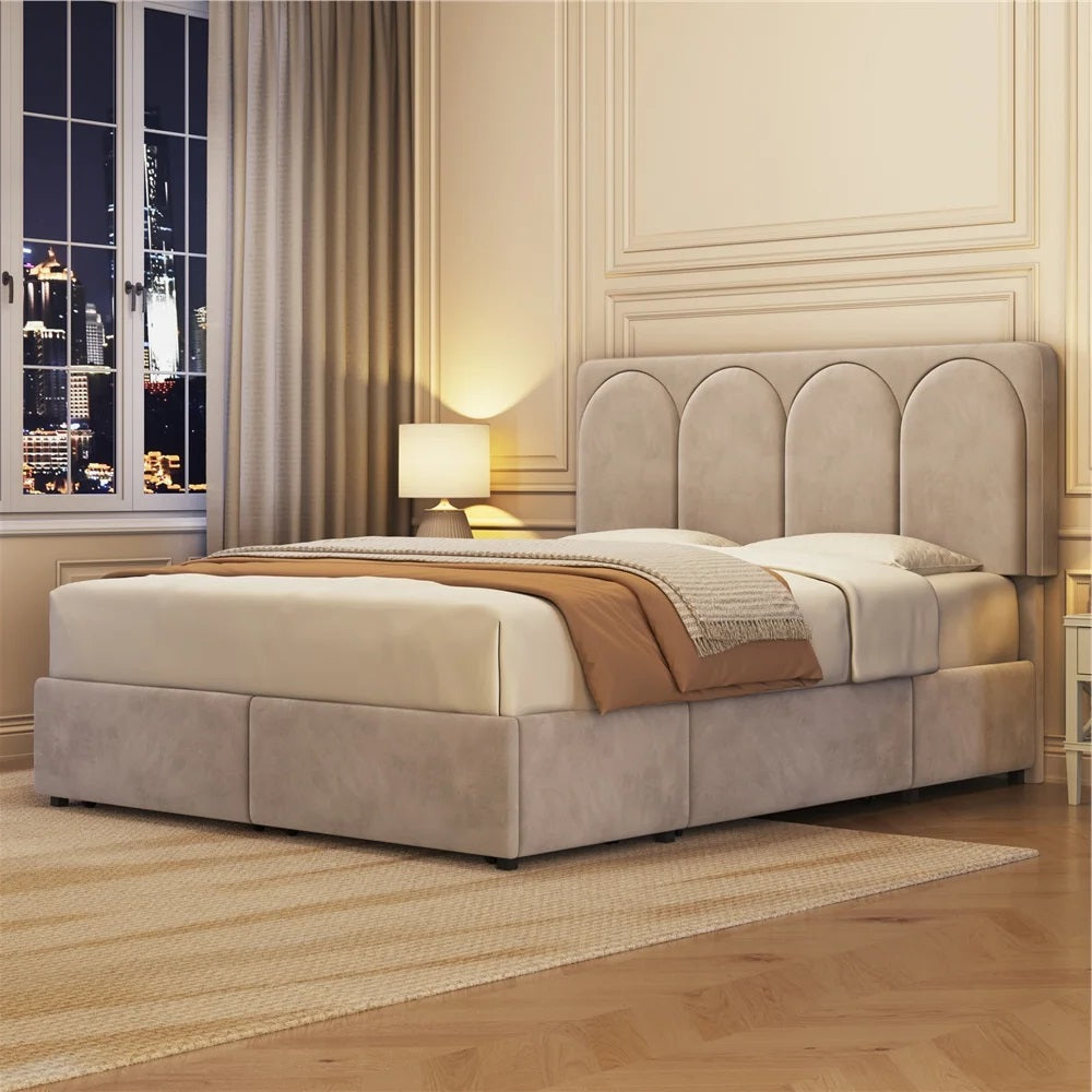 ADOUER WOOD Solid Frame Upholstered Bed Without Storage For Bedroom