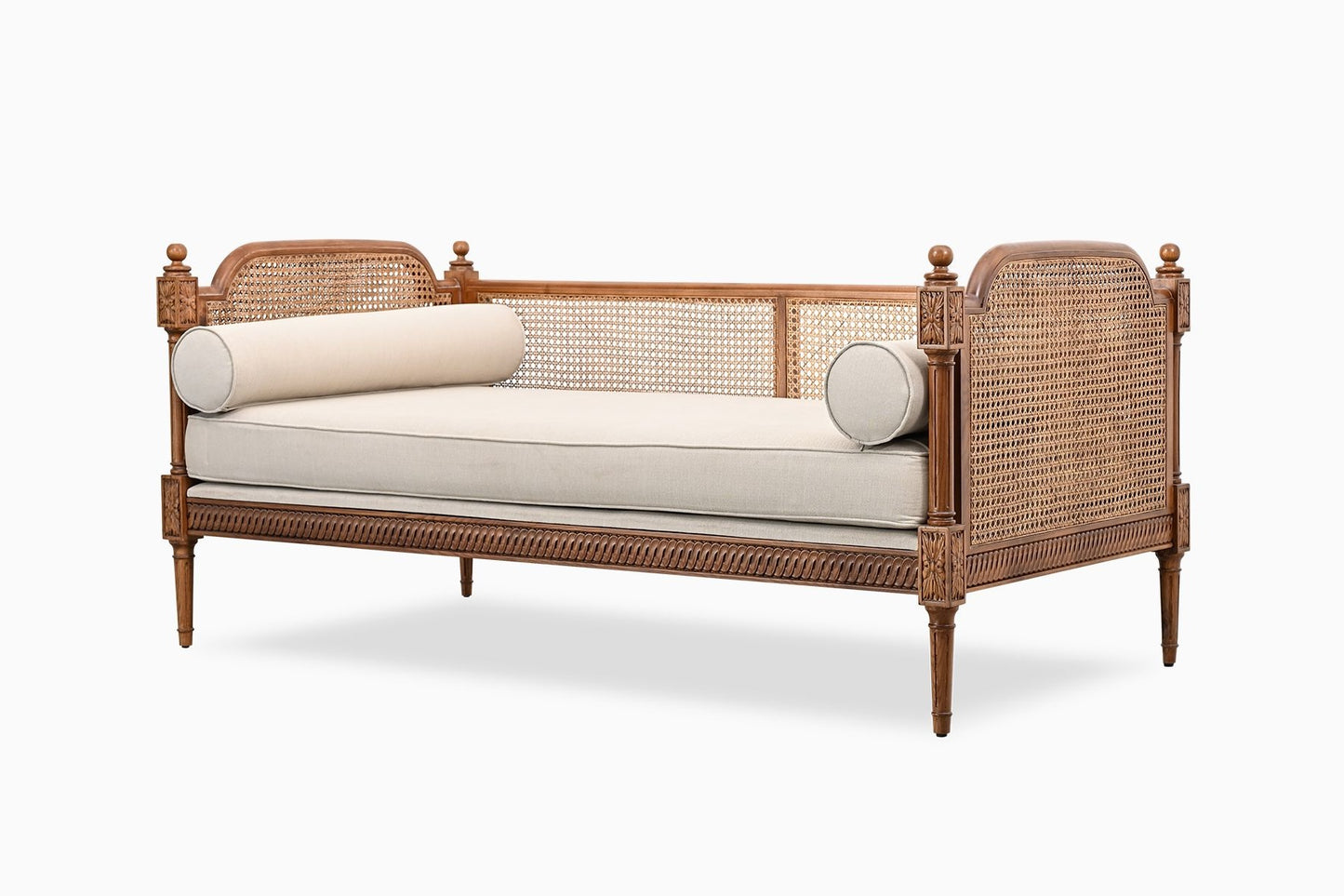 ADOUER WOOD Designer Solid Wood 3 Seater Handmade Rattan Cane Sofa With Bolsters