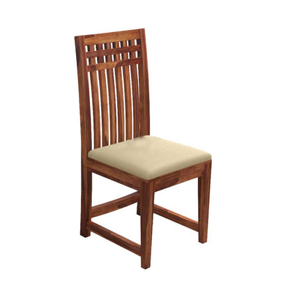 ADOUER WOOD "Solid Wood Dining Chair with Beige Cushioned Seat and Slatted Backrest" (Set of 2)