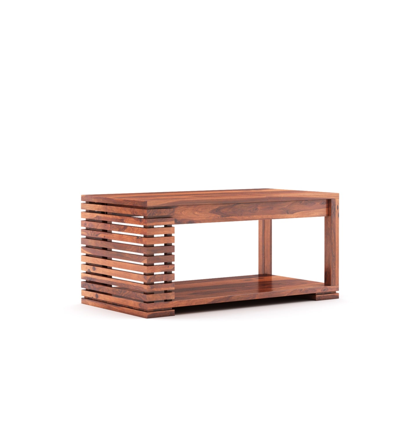 ADOUER WOOD Designer Double Shelf Solid Sheeham Wood Coffee Table