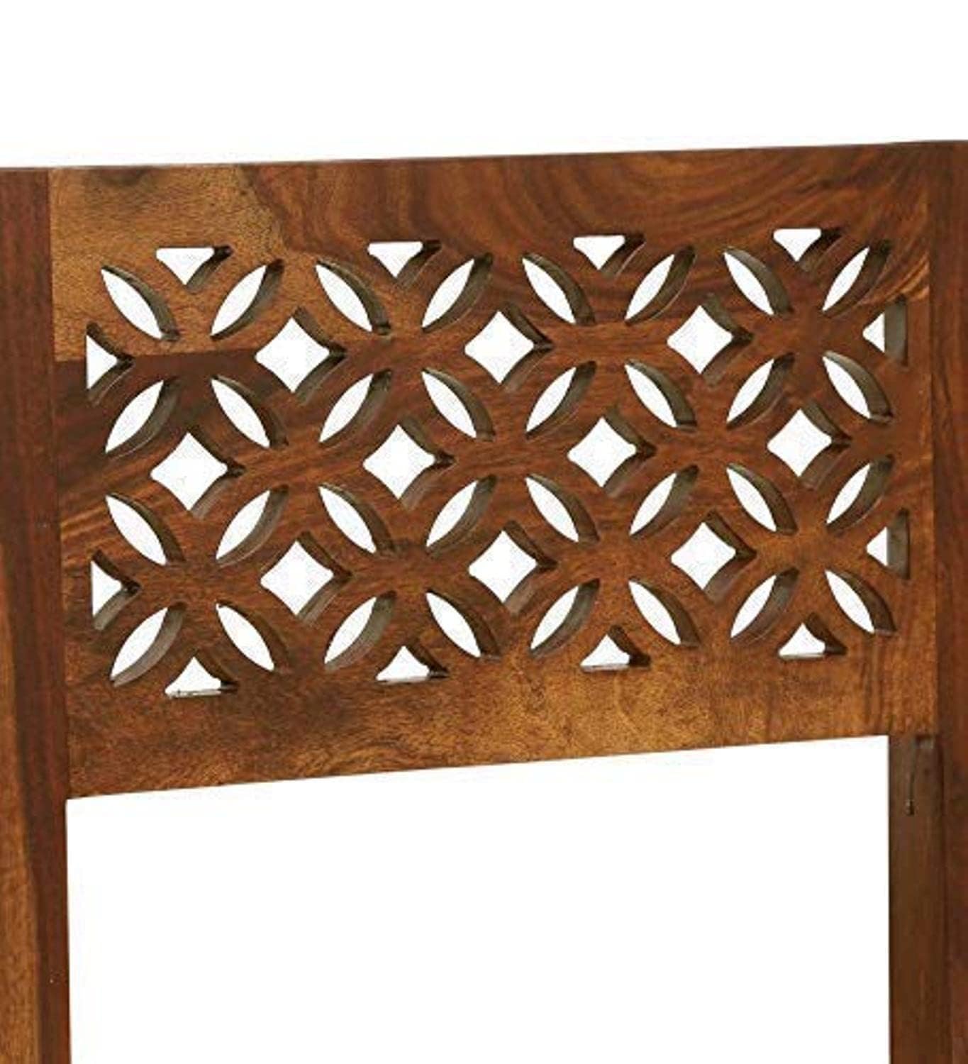 ADOUER WOOD "Elegant Wooden Dining Chair with Intricate Lattice Backrest and Cushioned Seat"