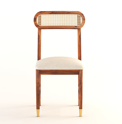 ADOUER WOOD "Mid-Century Modern Wooden Dining Chair with Cane Backrest and Upholstered Seat"