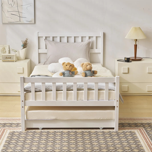 ADOUER WOOD Handcrafted Solid Sheesham Wood Classic Trundle Kids Bed