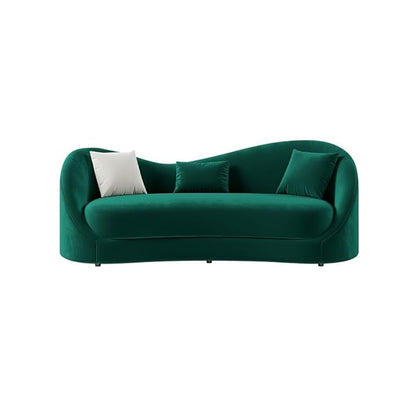 ADOUER WOOD Emerald Green Modern Curved Sofa with Four Cushions