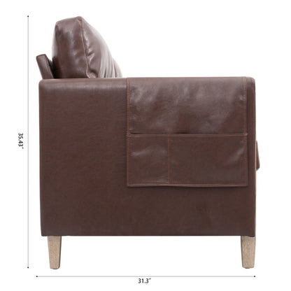 ADOUER WOOD Luxurious Acacia Wood Frame 3 Seater Brown Leatherette Fabric Sofa