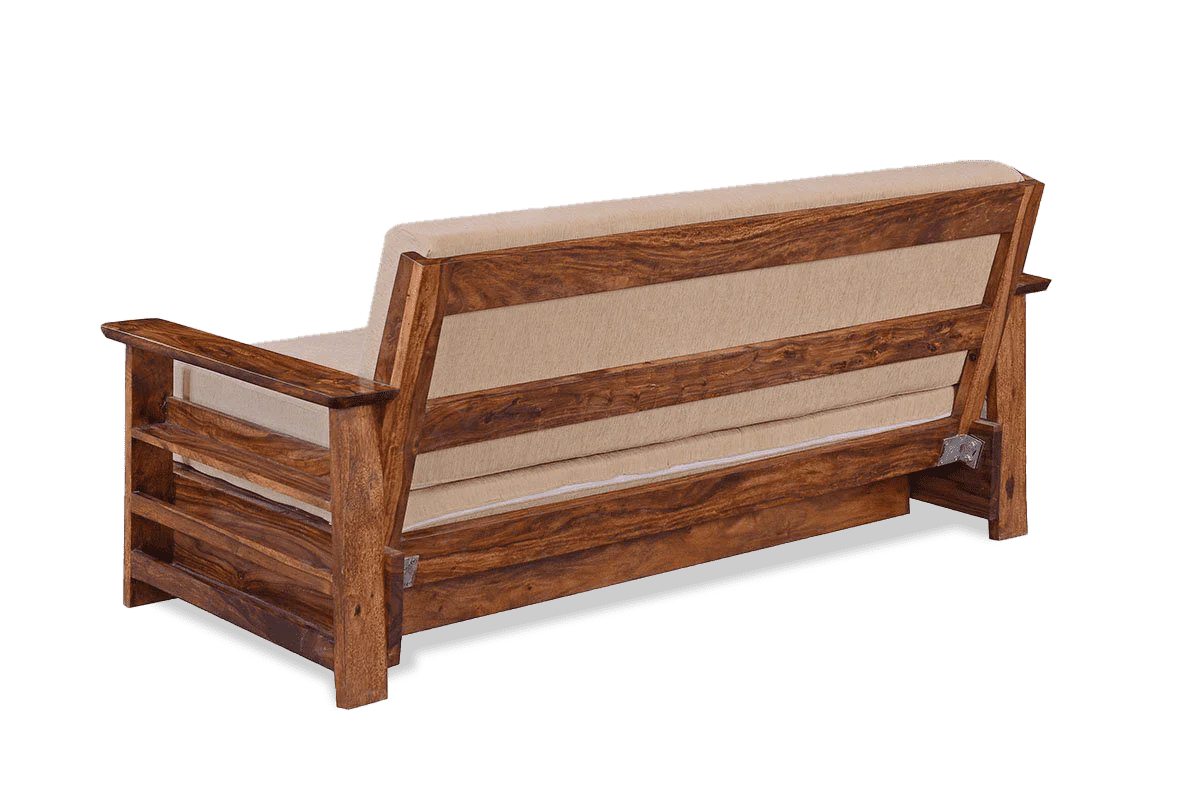 ADOUER WOOD Solid Sheesham Wood Traditional Honey Finish Sofa Cum Bed