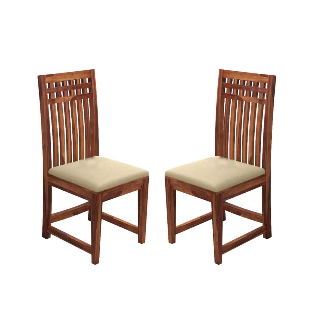 ADOUER WOOD "Solid Wood Dining Chair with Beige Cushioned Seat and Slatted Backrest" (Set of 2)